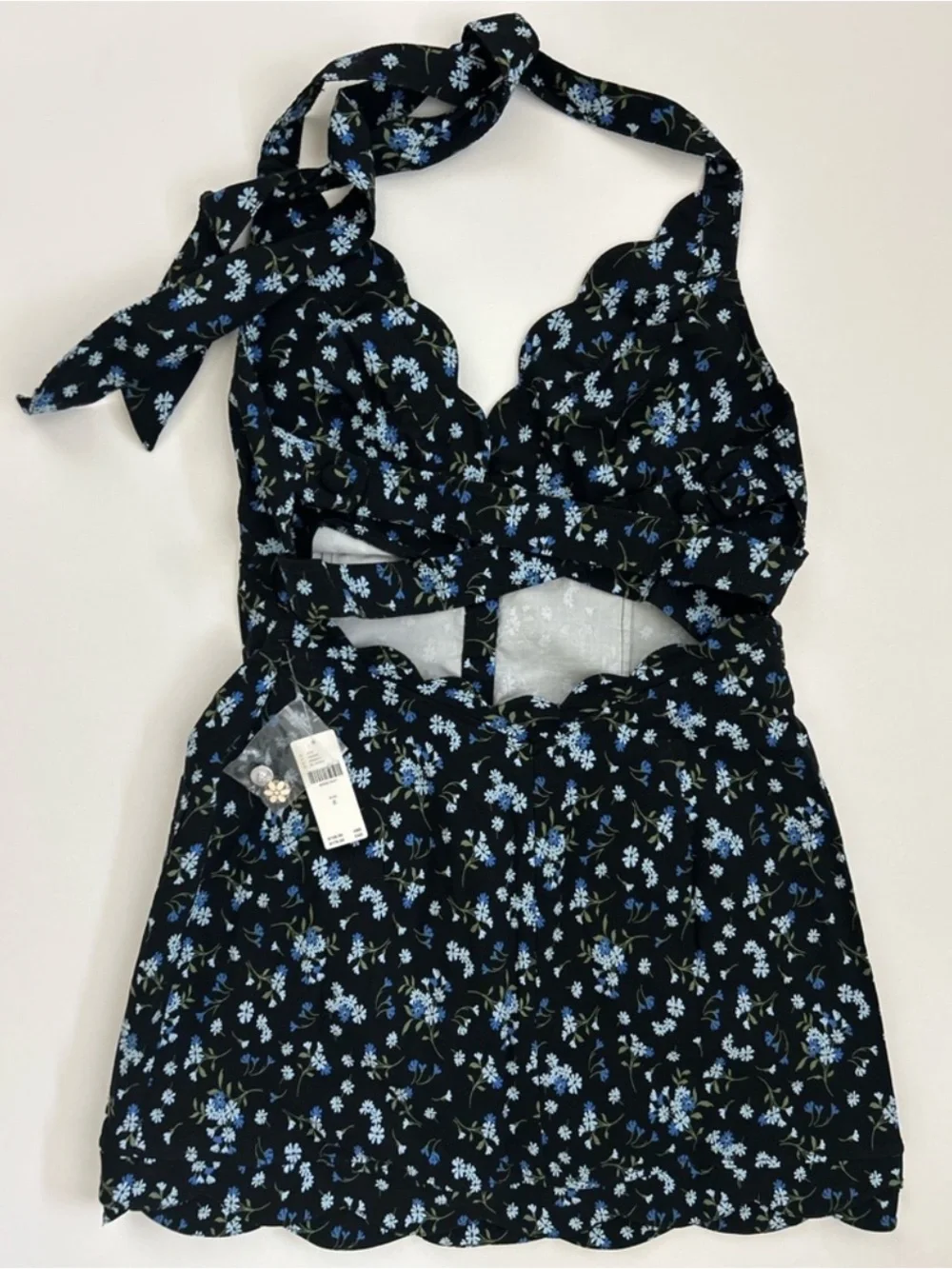 Free People Black Halter Floral Mini Dress with Blue Accents - Picture 5 of 6